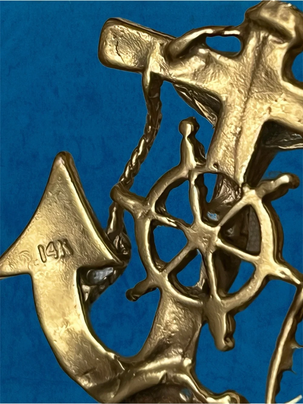Solid 14K Gold Mariner Anchor Cross Crucifix Pendant